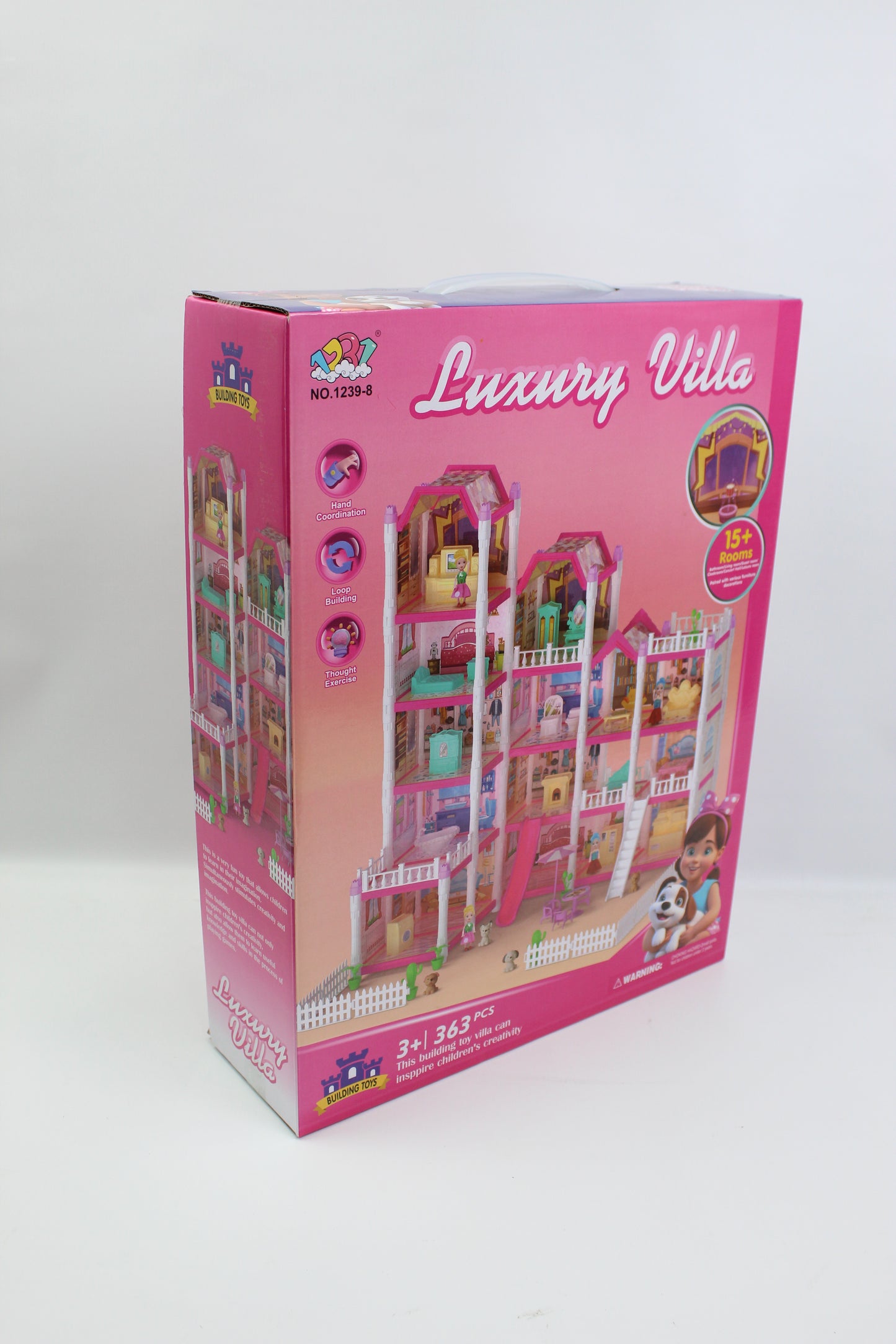 363 Piece Luxury Villa Dollhouse Building Set with 15+ Rooms - Ages 3+