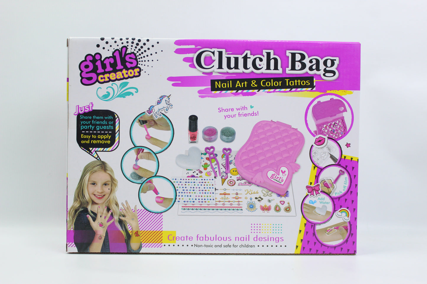 Girl's Creator Clutch Bag Nail Art and Color Tattoo Set - Ages 3+