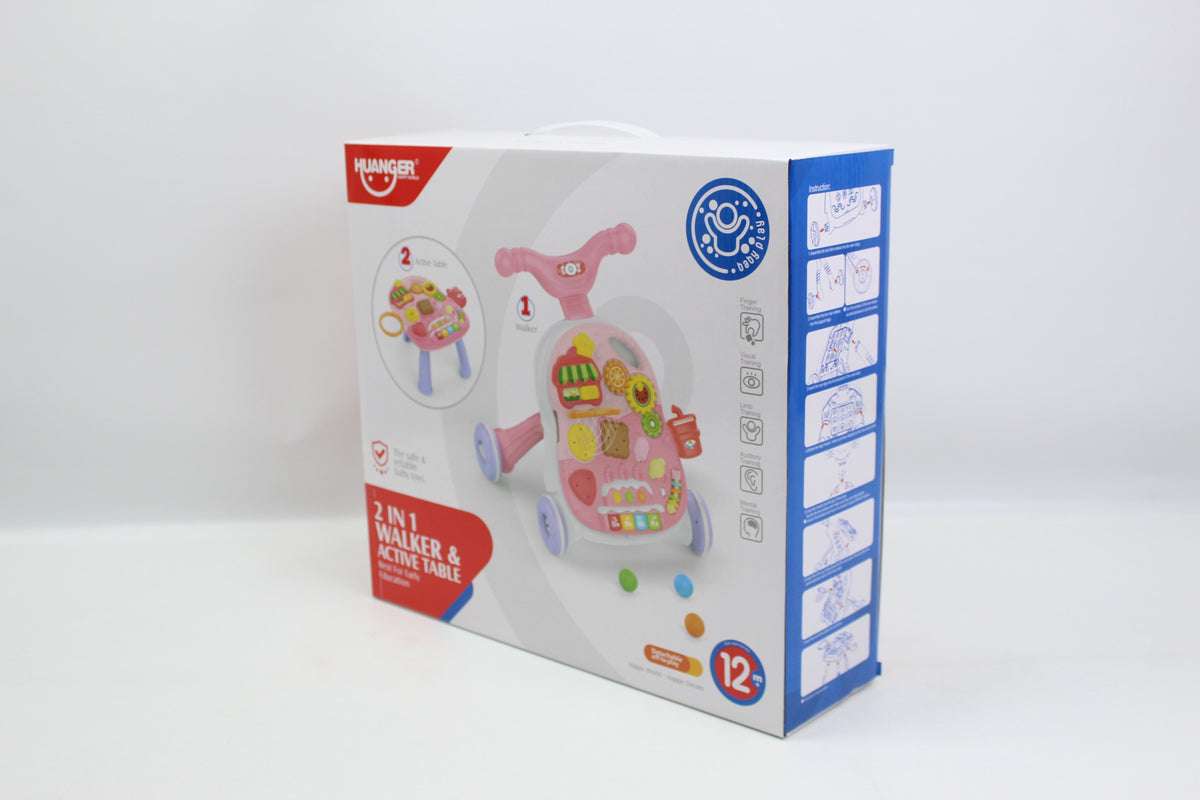 Huanger 2-in-1 Baby Walker & Activity Table - Pink - Ages 12M+