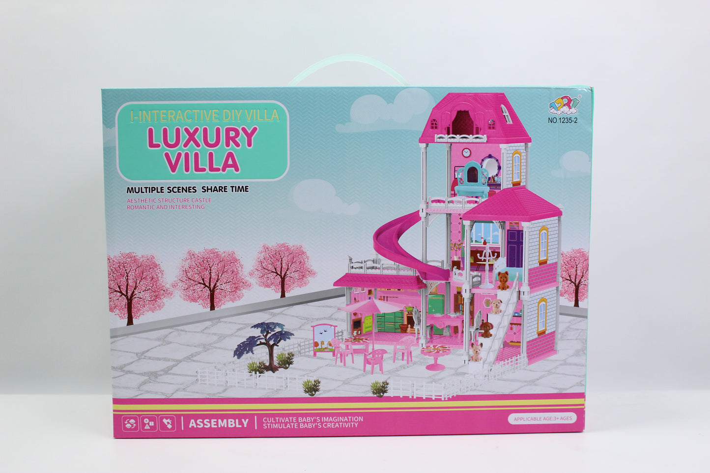 Interactive DIY Luxury Villa Dollhouse with Spiral Slide - Ages 3+