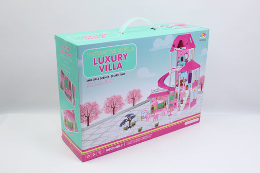 Interactive DIY Luxury Villa Dollhouse with Spiral Slide - Ages 3+