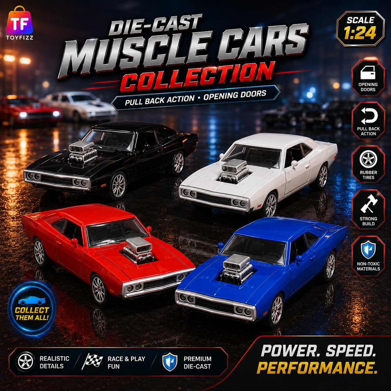1:24 Musical Dodge Die-Cast Model Car - Assorted Color