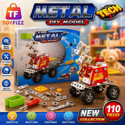110 Piece Metal Construction Vehicle Building Set - Age 8+