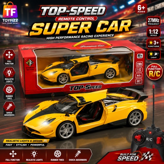 1:12 Remote Control Open-Door Sports Car - Yellow - Ages 8+
