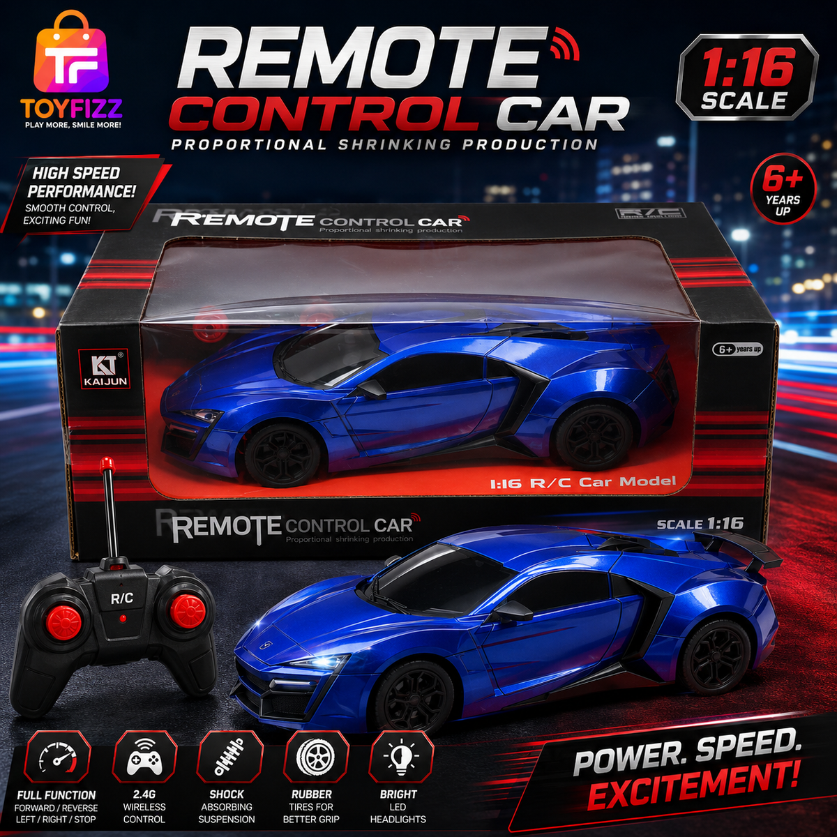 1:16 Remote Control Lamborghini Sports Car - Blue - Ages 6+