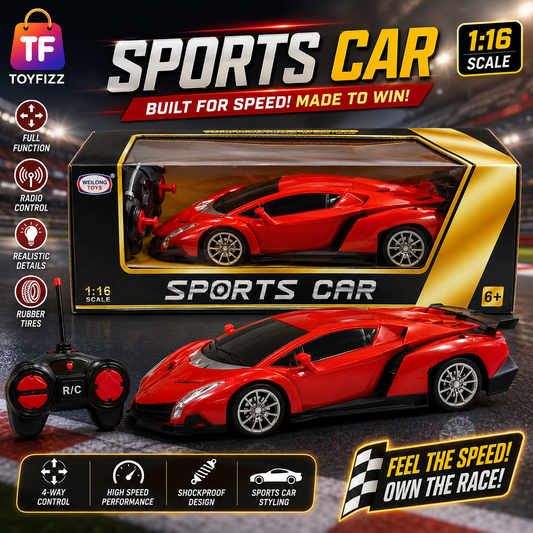 1:16 Remote Control Sports Car with USB Charging - Red - Ages 6+
