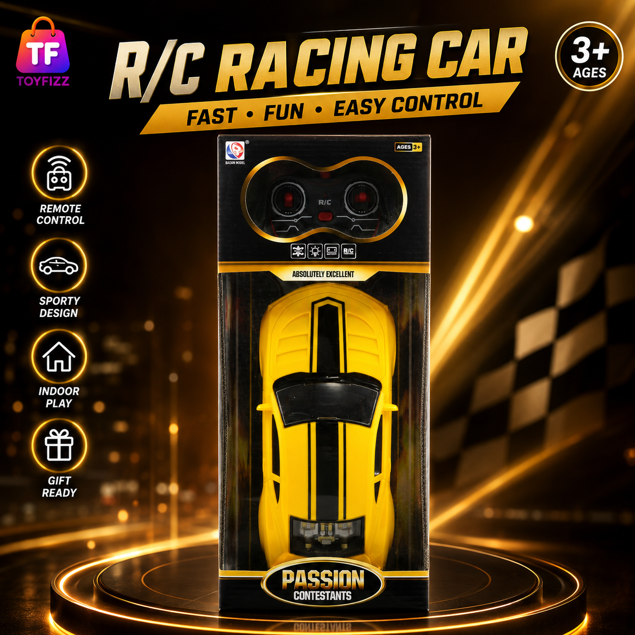1:16 Remote Control Sports Car with USB Charging - Yellow - for Kids