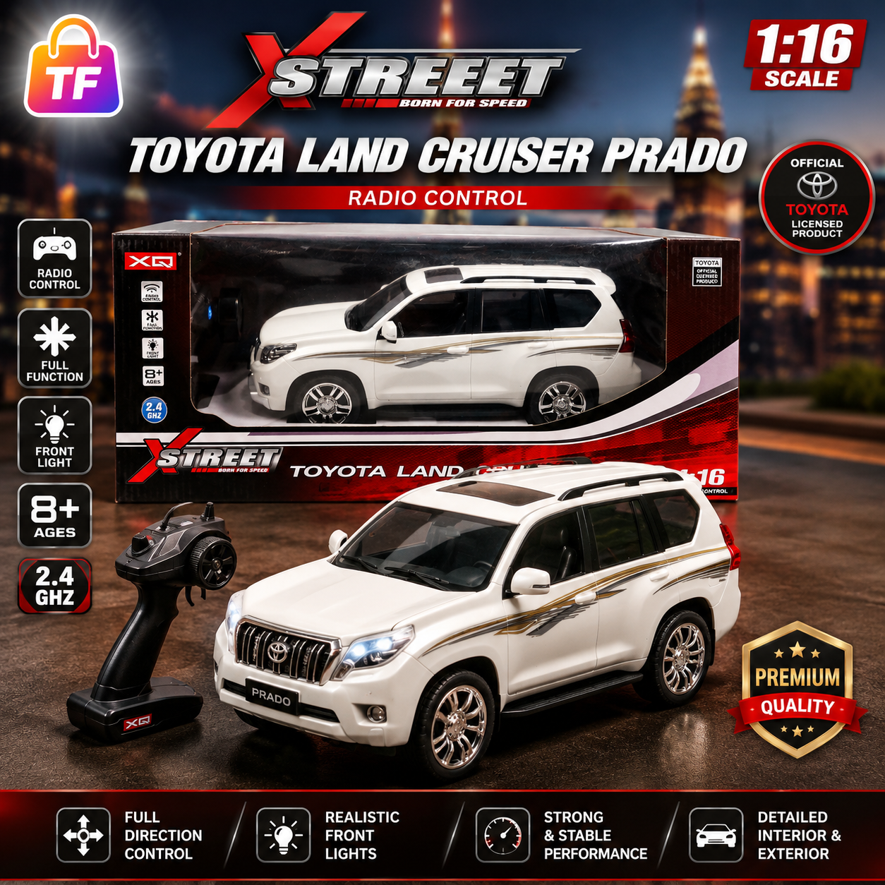 1:16 Remote Control Toyota Land Cruiser Prado - White - Ages 8+