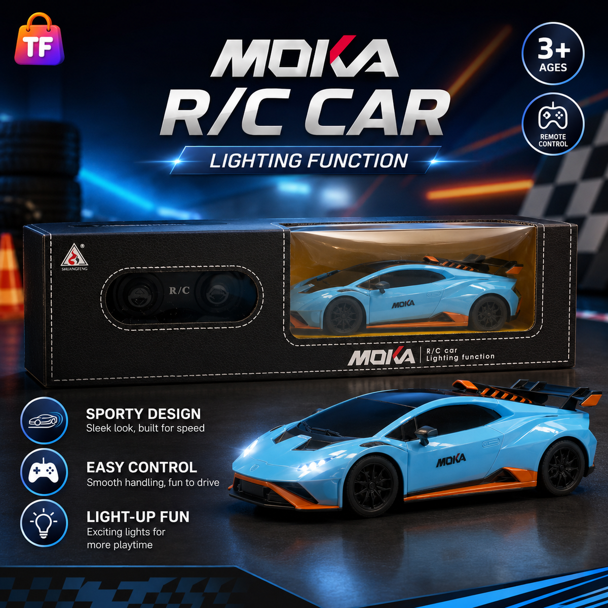 1:20 Remote Control Sports Car with USB Charging - Blue - for Kids