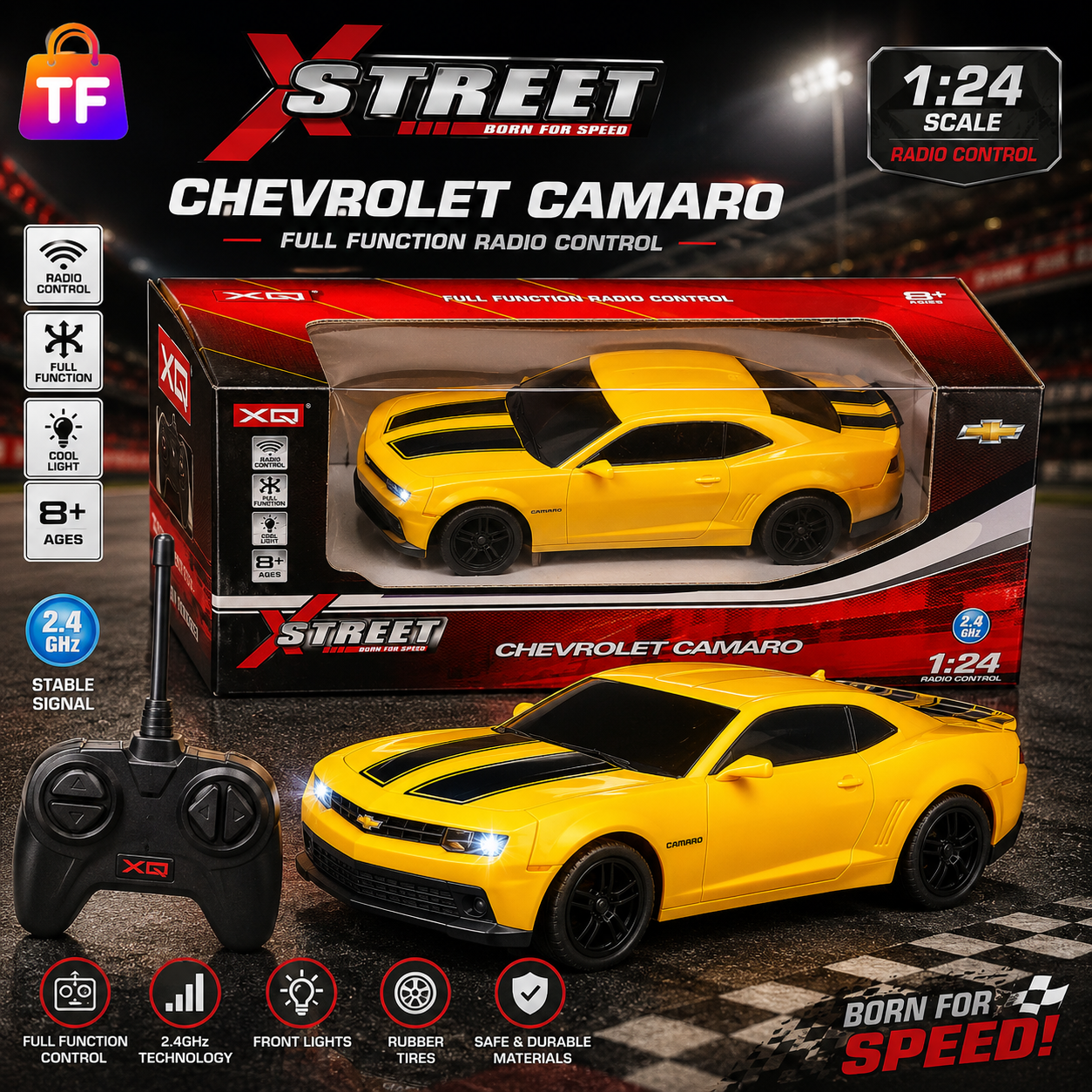 1:24 Remote Control Chevrolet Camaro - Yellow - Ages 8+