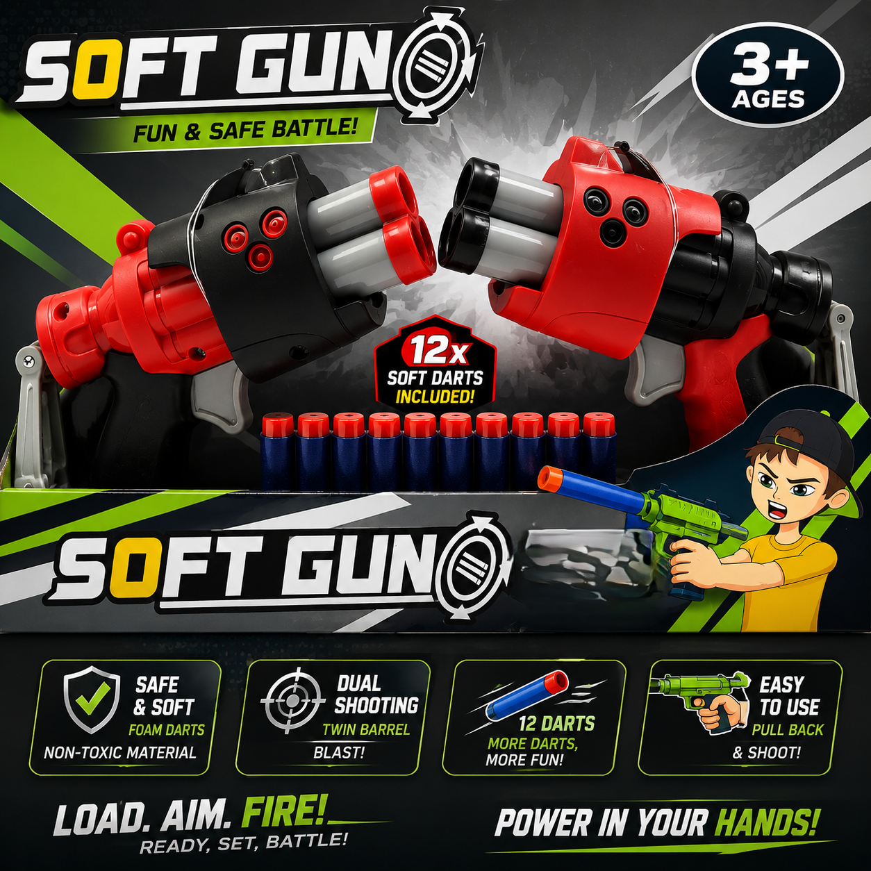 2-in-1 Soft Dart Blaster Pack - Age 3+