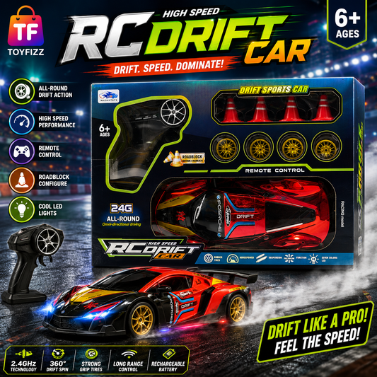 2.4GHz Remote Control Drift Sports Car with USB Charging - Ages 6+