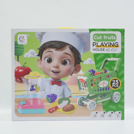 23 Piece Fruit Cutting Cart Pretend Play Set