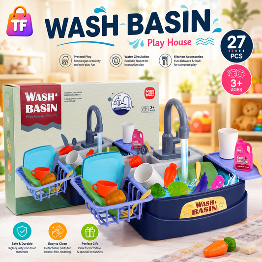 27 Piece Pretend Play Dishwashing Basin Set - Ages 3+