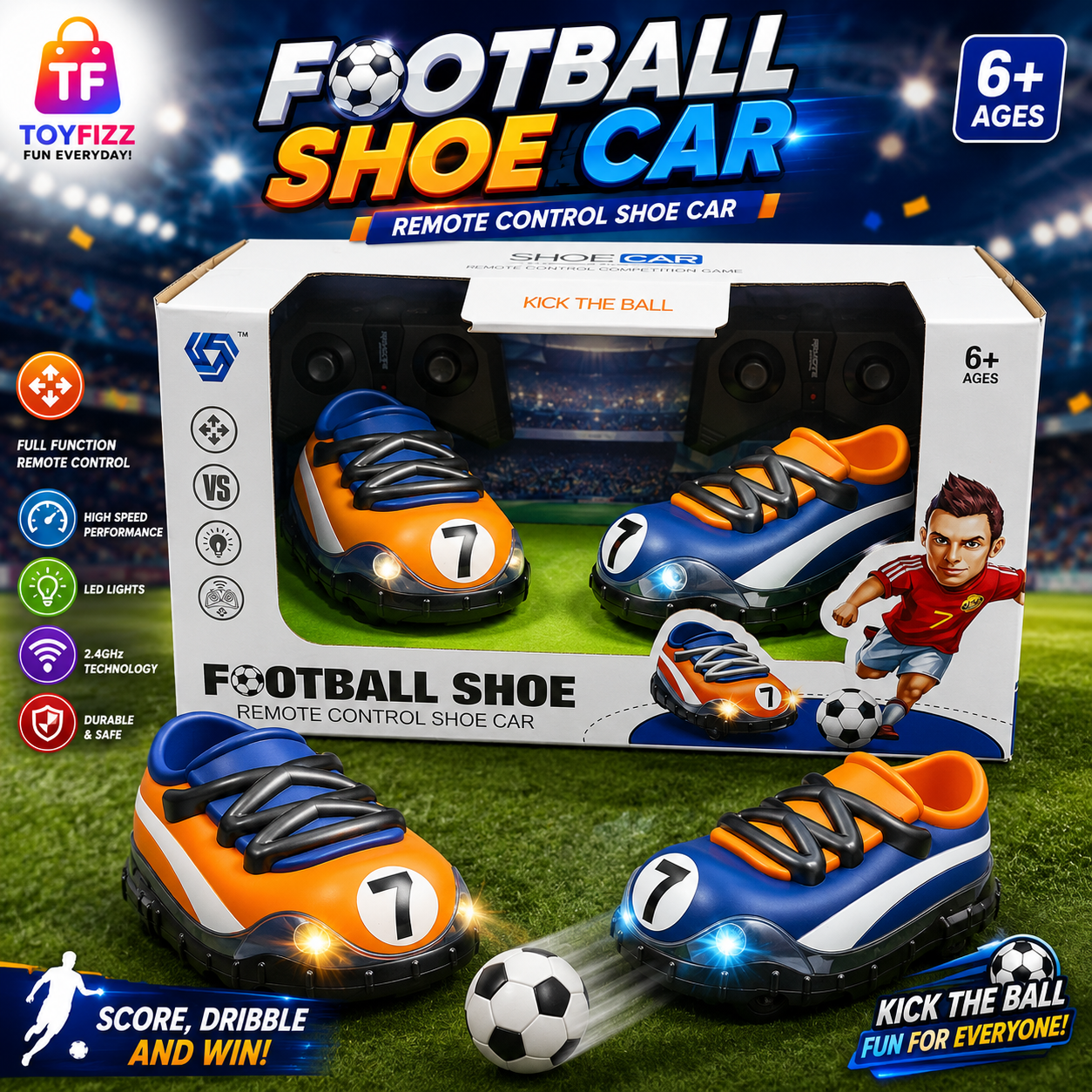 2 Piece 2.4GHz Remote Control Football Shoe Car Set - Ages 6+