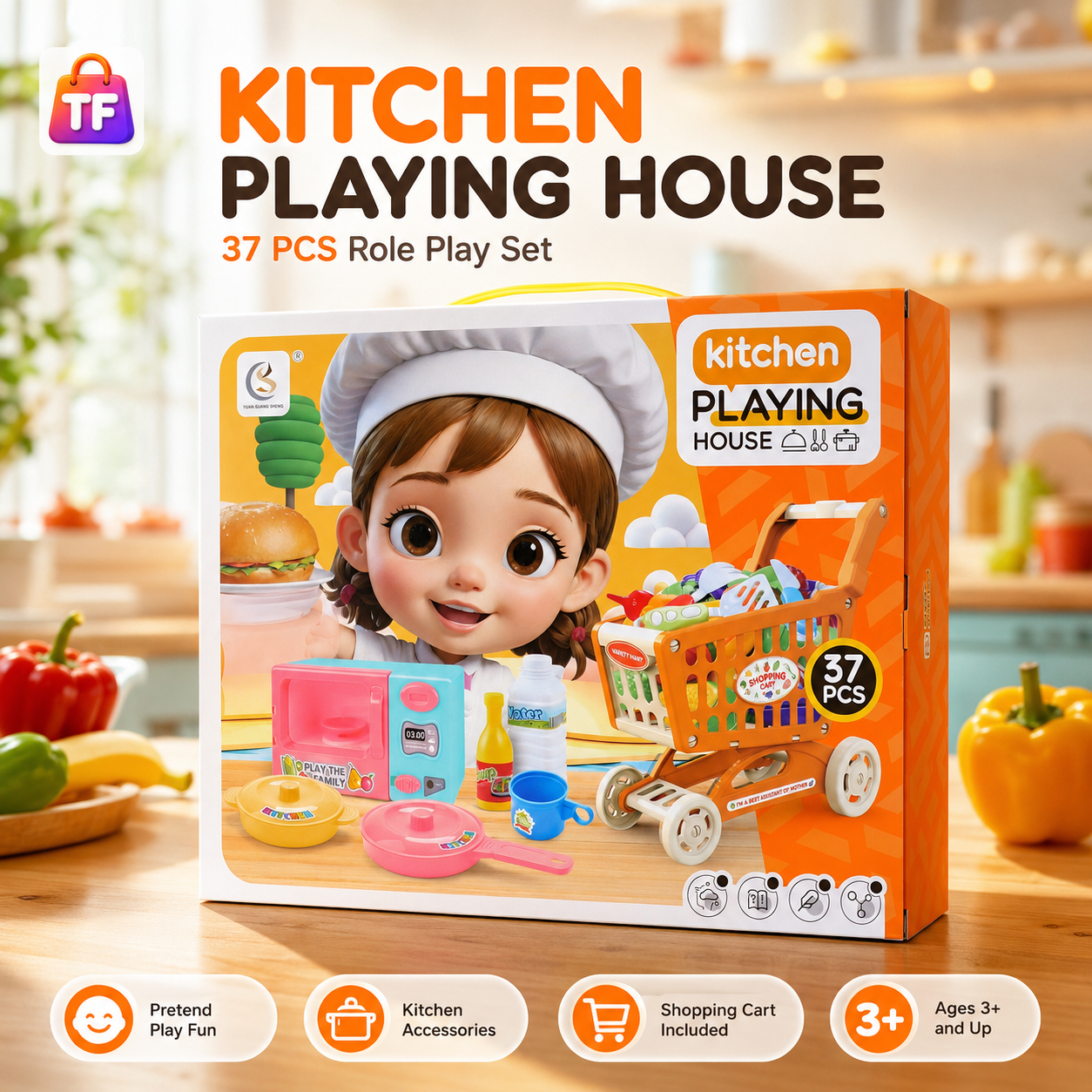 37 Piece Kitchen Cart Pretend Play Set