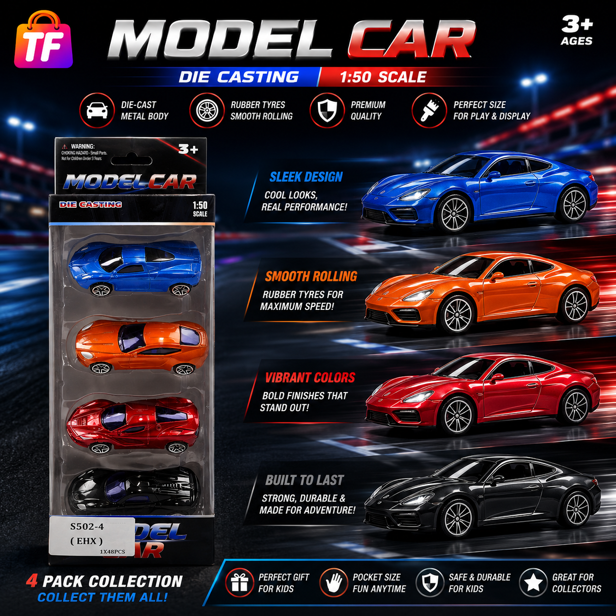 4 Piece Die-Cast Car Pack