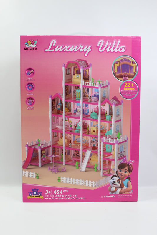 454 Piece Luxury Villa Dollhouse Building Set with 22+ Rooms - Ages 3+