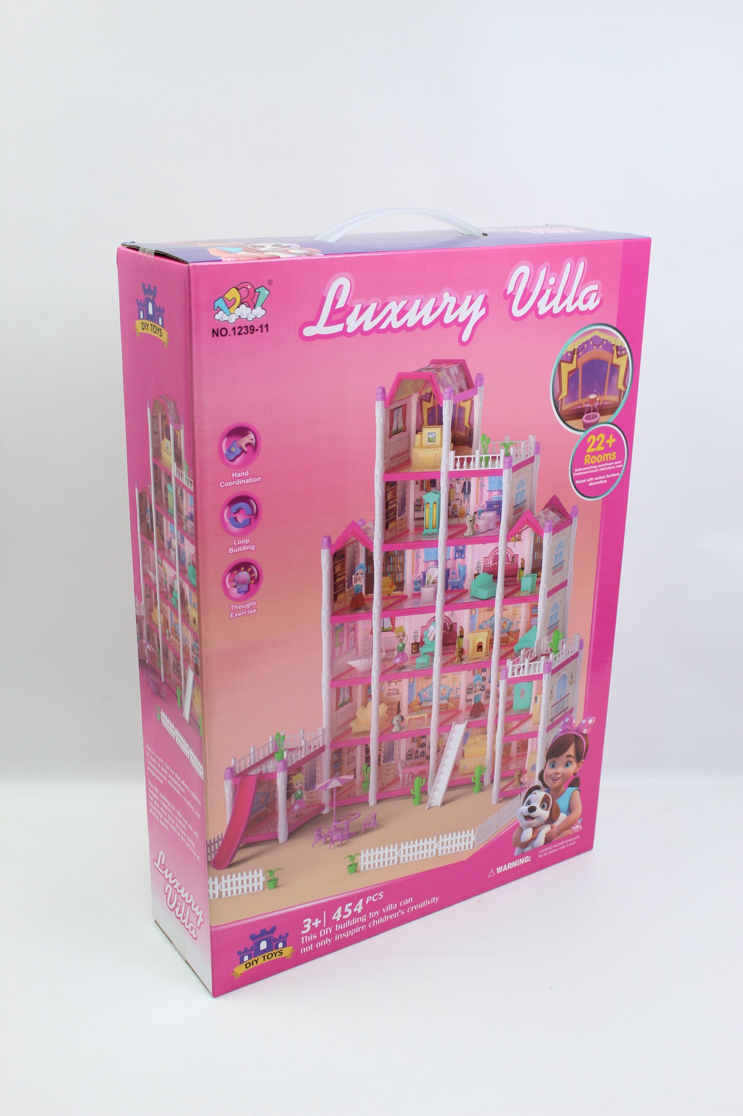 454 Piece Luxury Villa Dollhouse Building Set with 22+ Rooms - Ages 3+