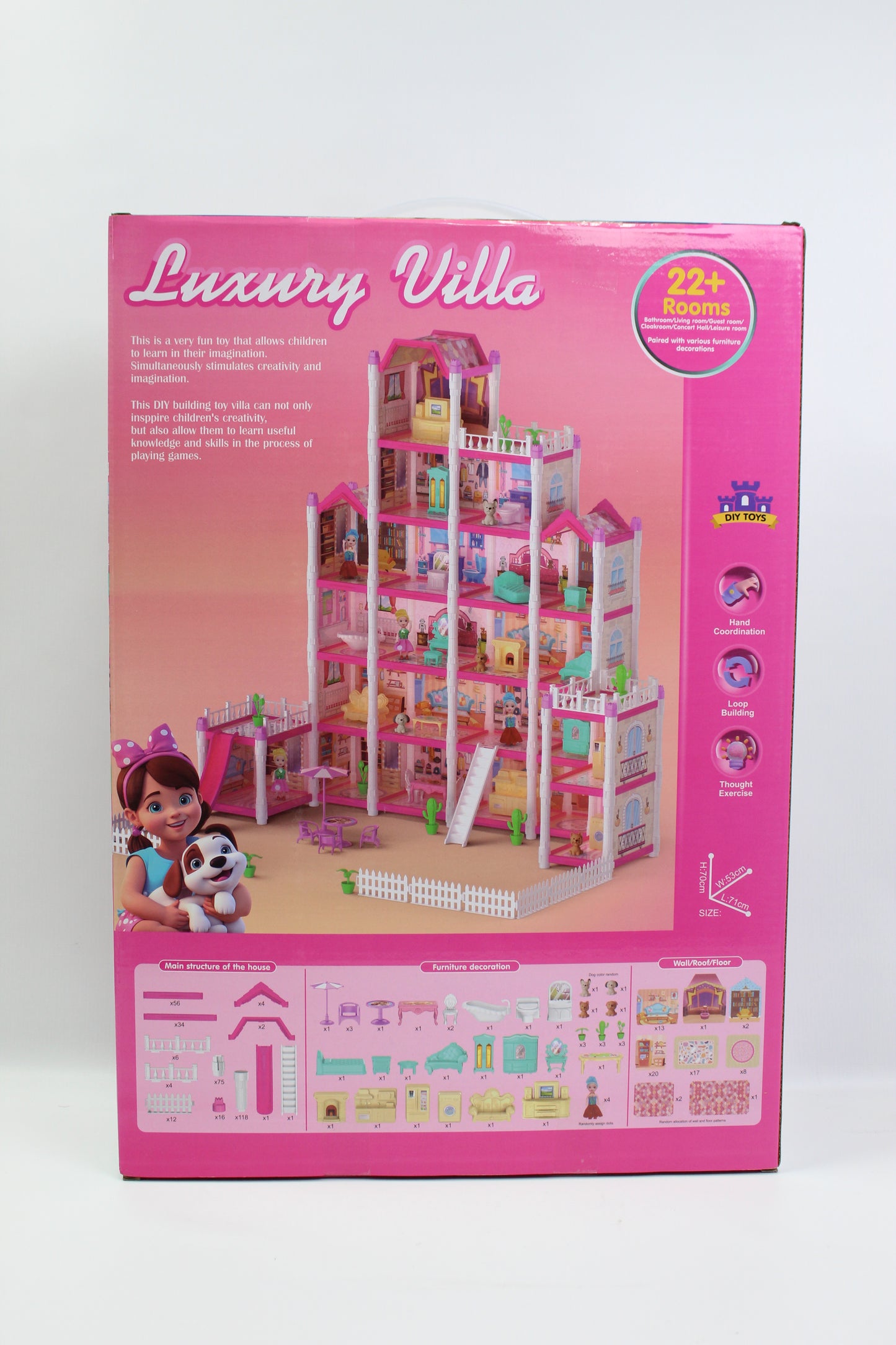 454 Piece Luxury Villa Dollhouse Building Set with 22+ Rooms - Ages 3+