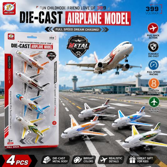 4 Piece Die-Cast Airplane Model Set for Kids