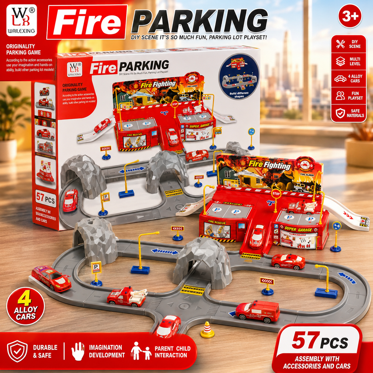 57 Piece Fire Rescue Parking Track Set - Ages 3+