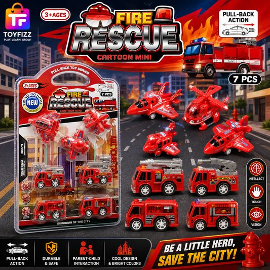 7 Piece Fire Rescue Vehicle Playset for Kids