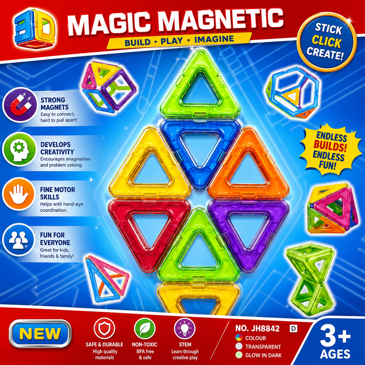 8 Piece Magnetic Geometric Building Blocks Set for Kids