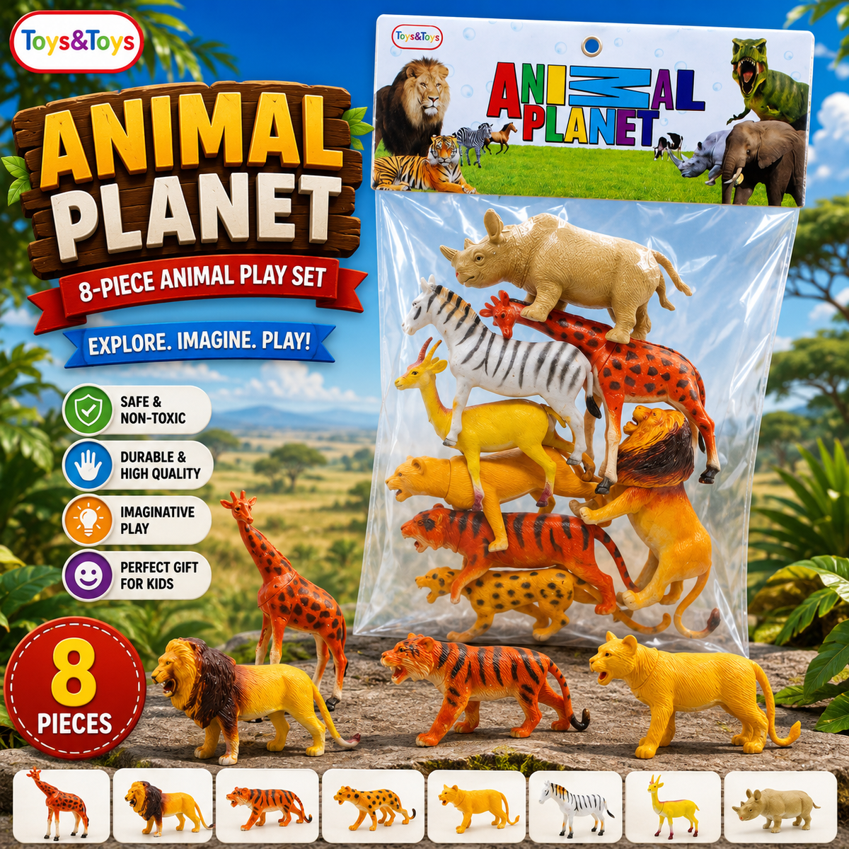 8 Piece Wild Animal Figure Set | Toys & Toys