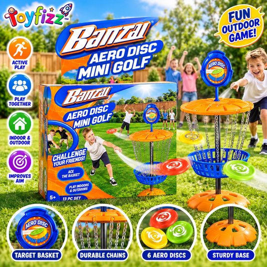 Banzai Aero Disc Mini Golf Game - 13 Piece Set - Ages 5+