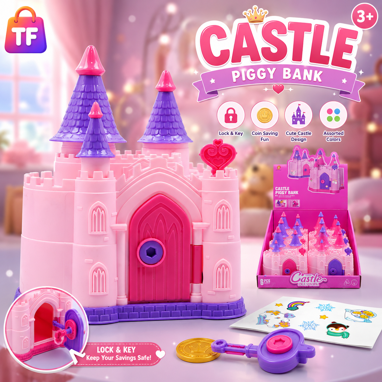 Castle-Shaped Coin Bank - Assorted Color - for Kids