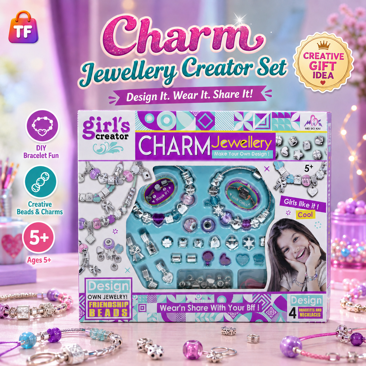 Charm Bracelet Bead Jewelry Set for Kids