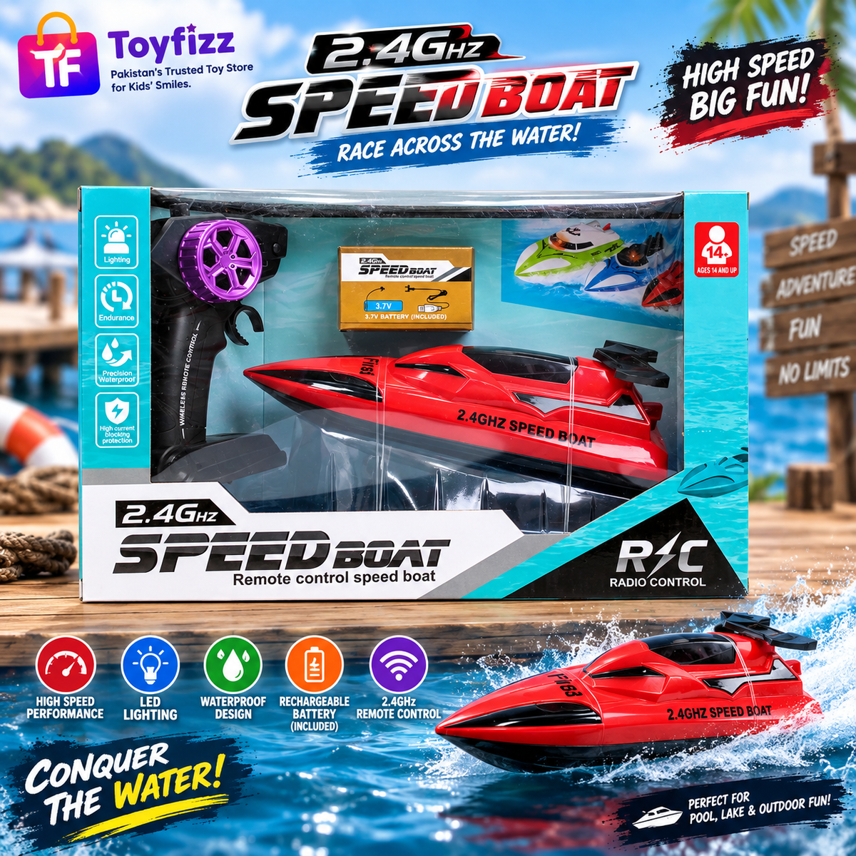 Remote Control Speed Boat 2.4G with USB Charging - Ages 14+