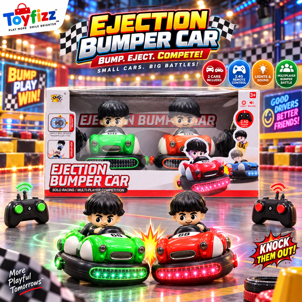 Musical Ejection Bumper Car Battle Set 2.4G - Ages 3+