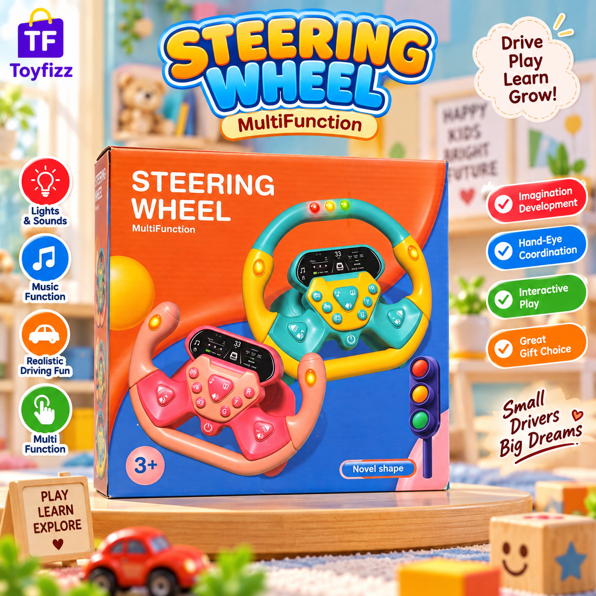 Multifunction Musical Steering Wheel Toy - Ages 3+