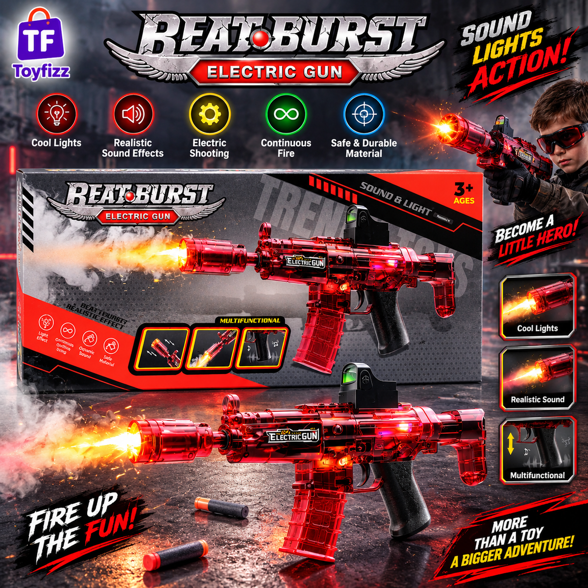 Musical MP5-Style Electric Toy Blaster with Light & Sound - Ages 3+