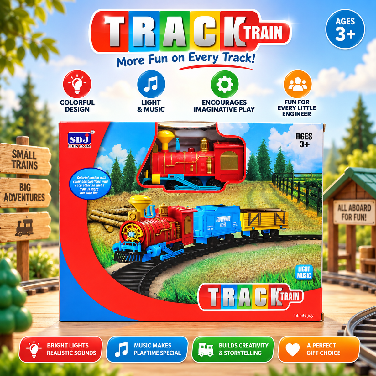 Musical Railway Train Set with Light & Sound - Ages 3+