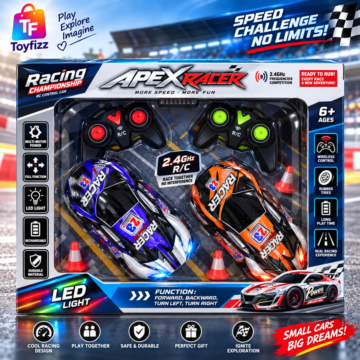 Dual Remote Control Racing Car Set with LED Lights
