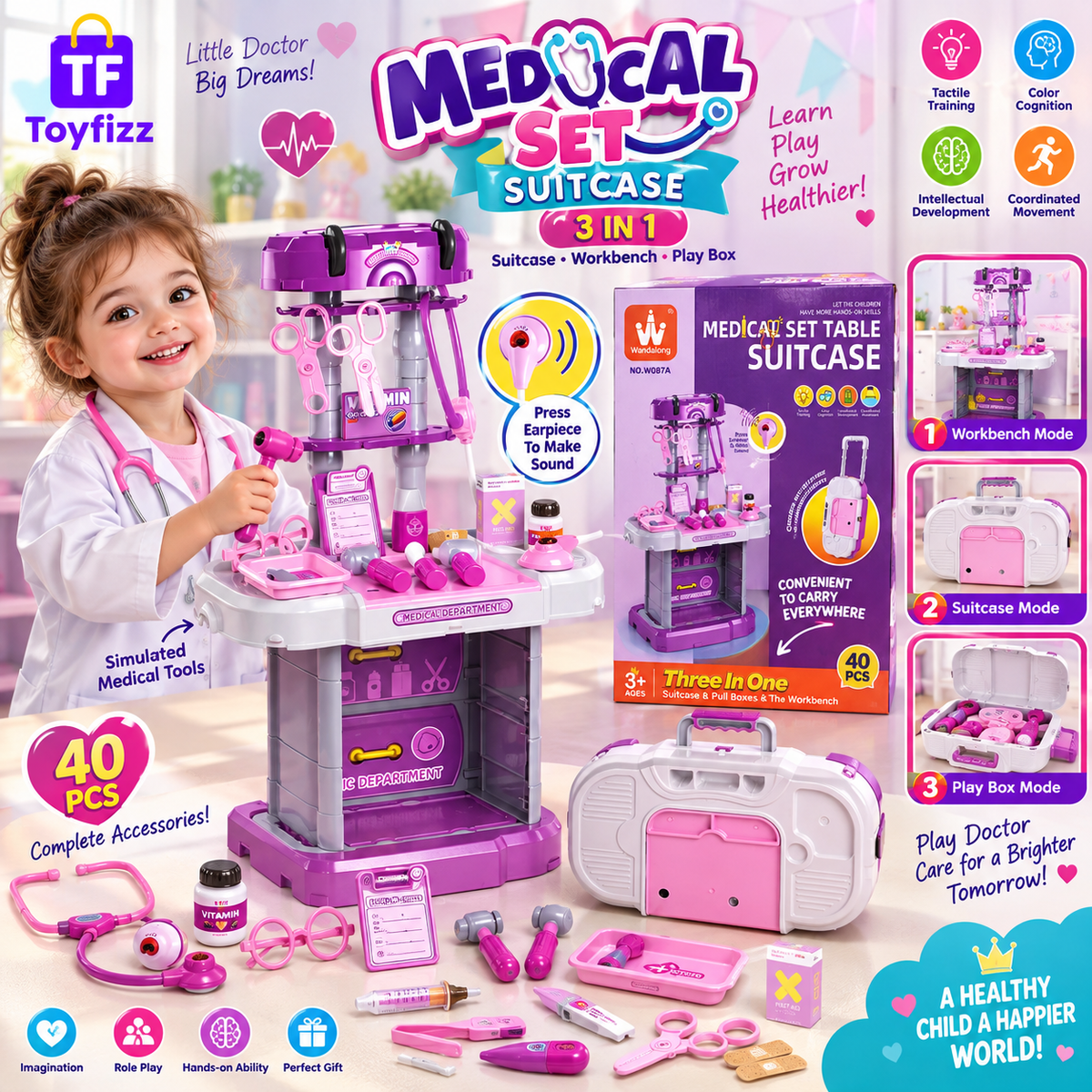 Musical Doctor Playset Table & Suitcase 3-in-1 - Ages 3+