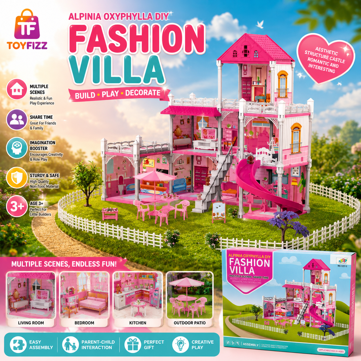 DIY Fashion Villa Dollhouse Playset - Ages 3+