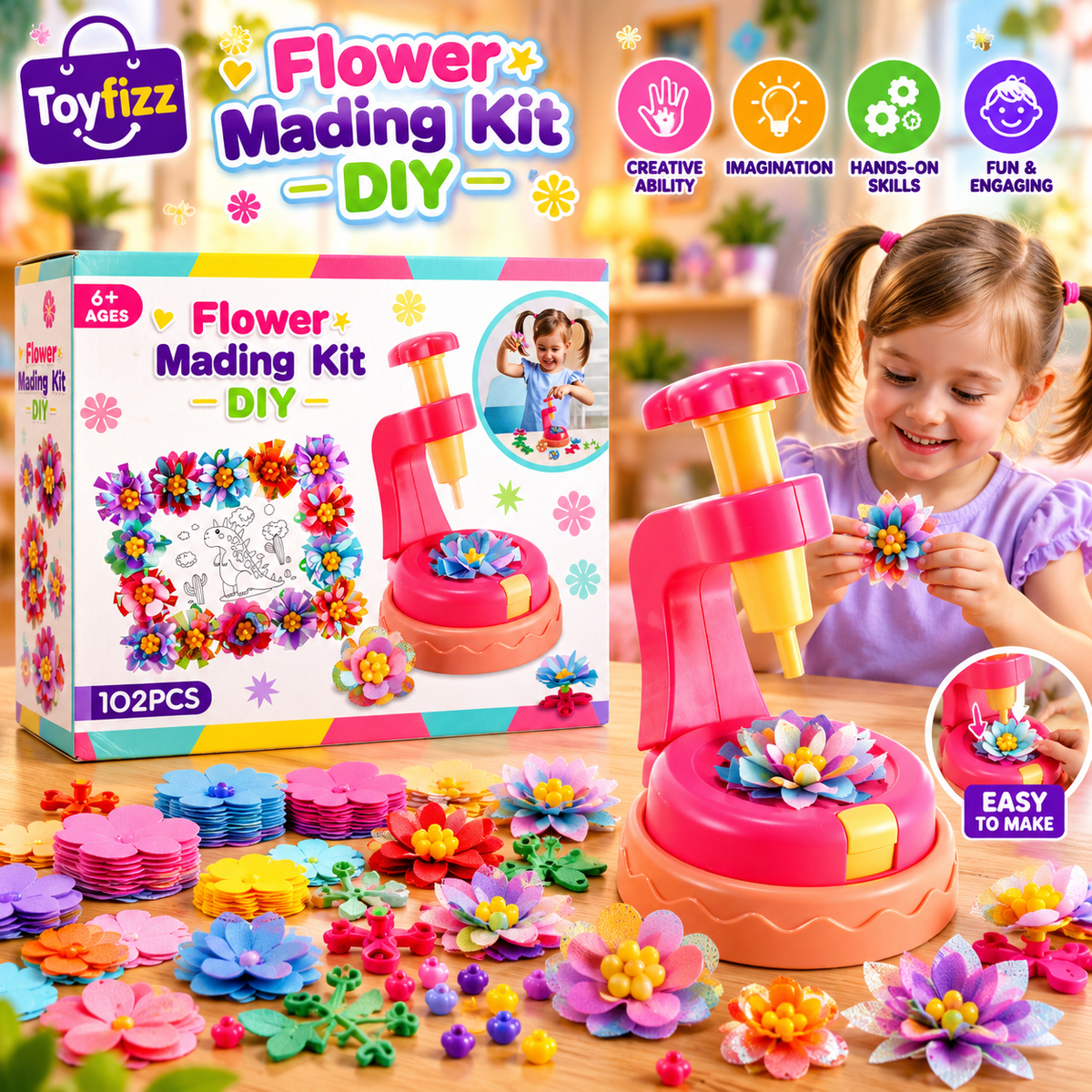 DIY Flower Making Craft Set - 102 Pieces - Ages 6+