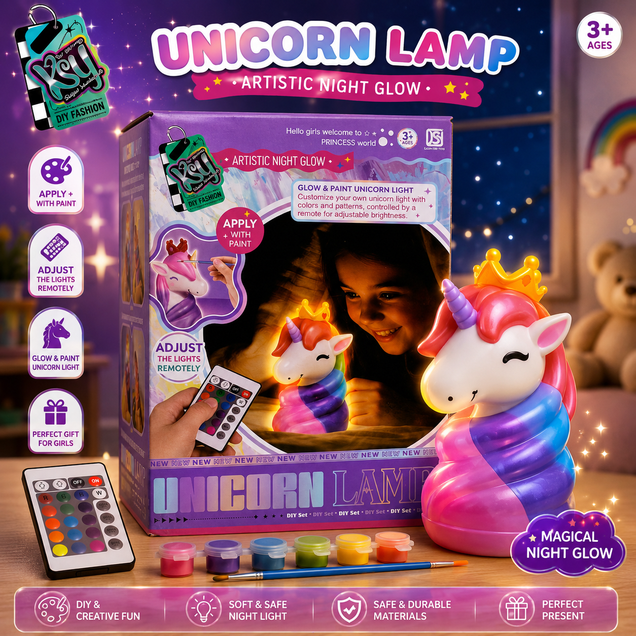 DIY Paint-Your-Own Unicorn Night Light with Remote - Ages 3+