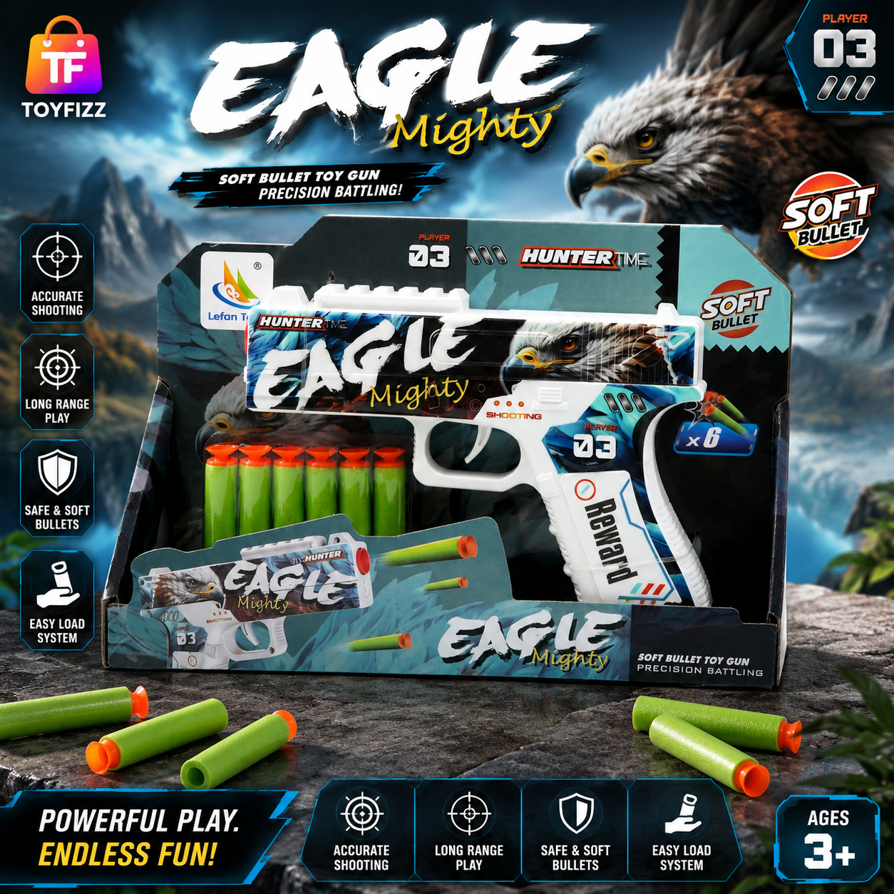 Eagle Soft Bullet Blaster with Foam Darts - Ages 3+