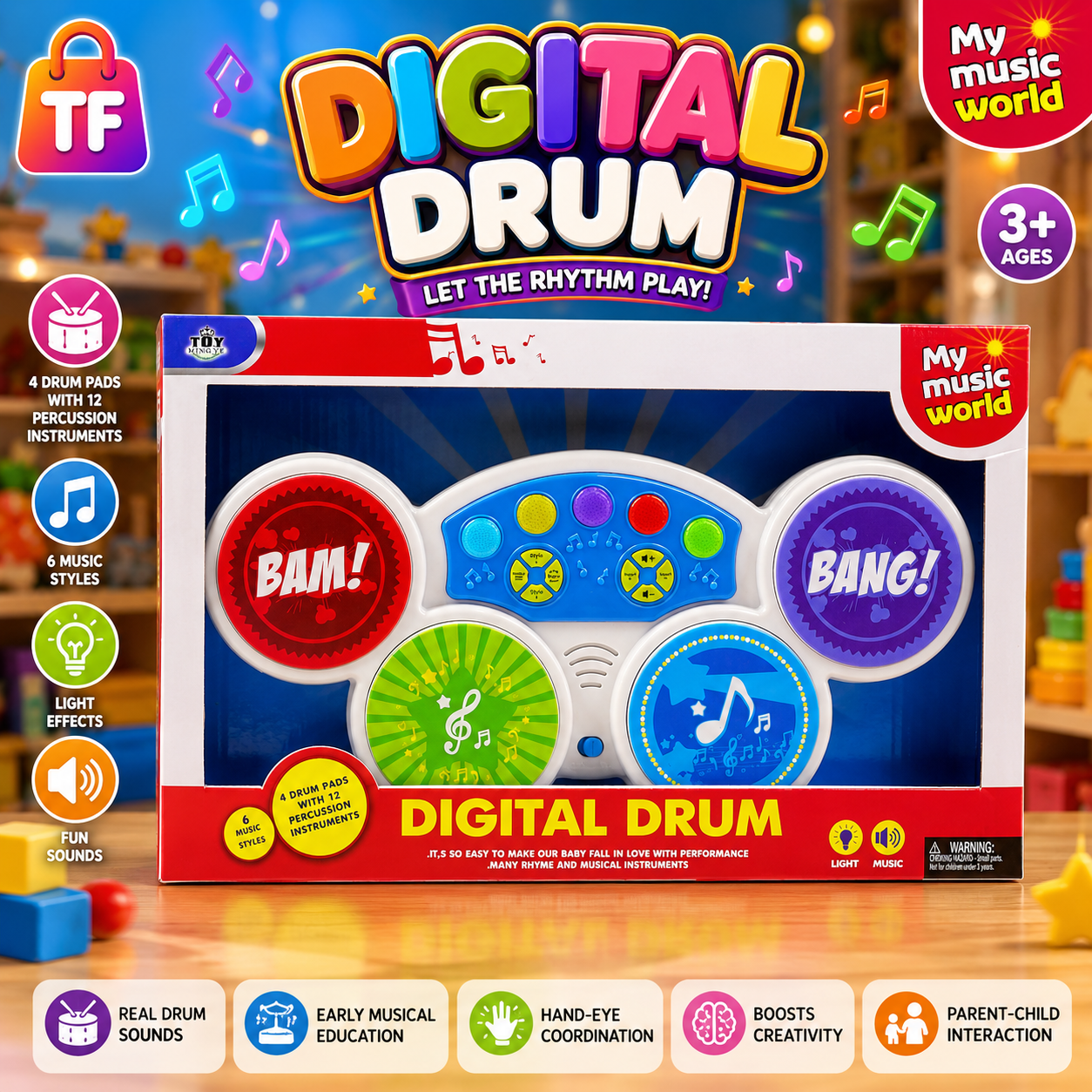 Electronic Digital Musical Drum - Ages 3+
