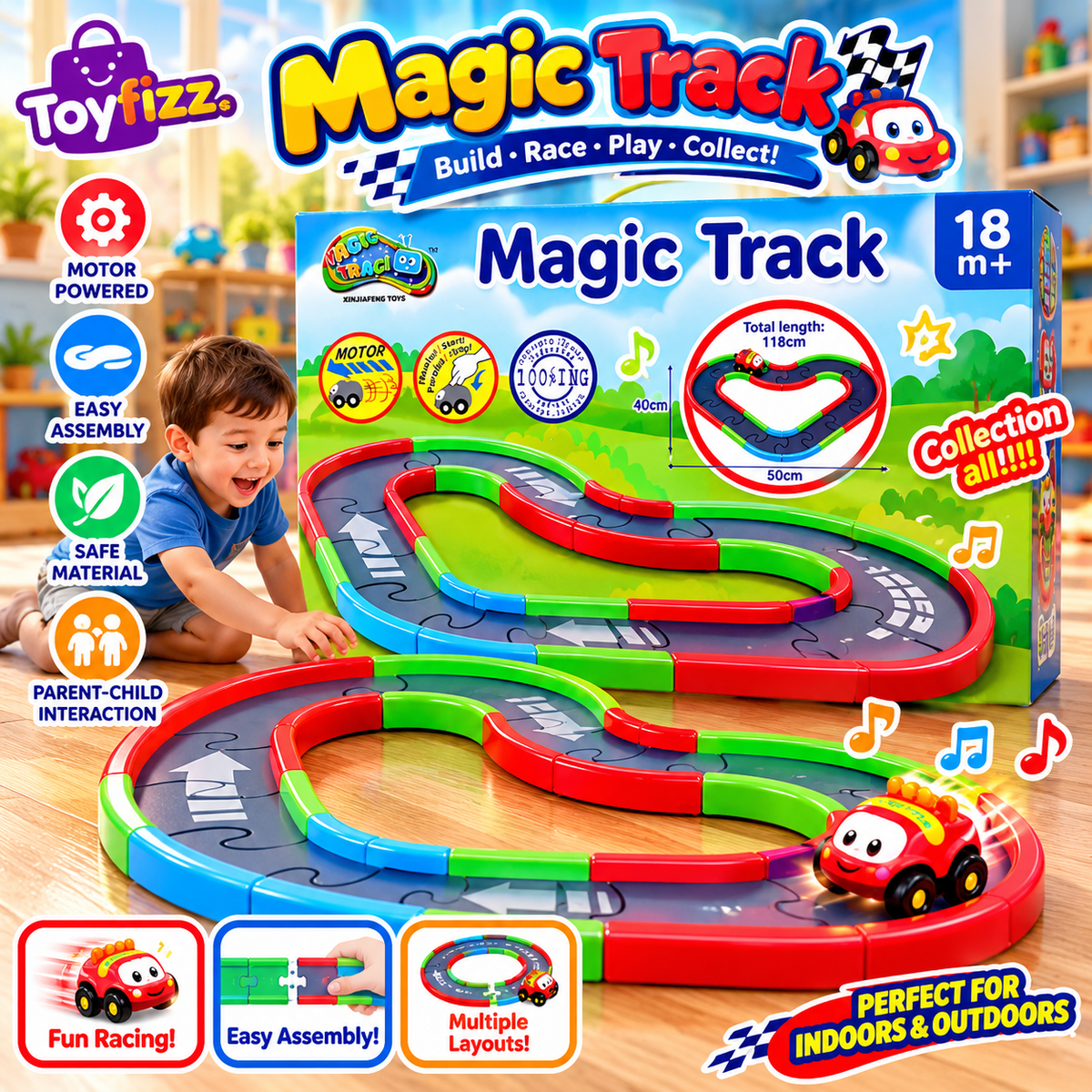 Flexible Magic Track Racing Car Play Set - Ages 18M+