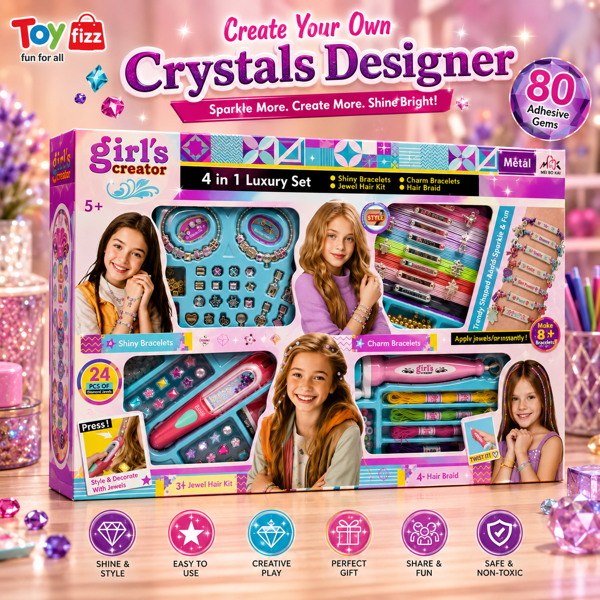 Girl's Creator 4-in-1 Luxury Beauty and Jewelry Set - Ages 5+
