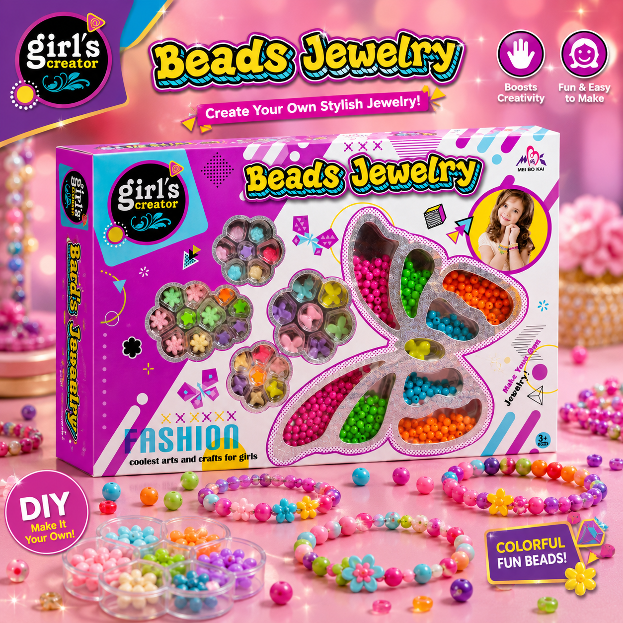 Girl's Creator Beads Jewelry Making Set - Ages 3+