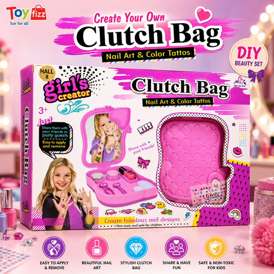 Girl's Creator Clutch Bag Nail Art and Color Tattoo Set - Ages 3+