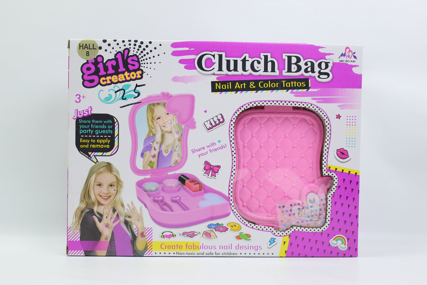 Girl's Creator Clutch Bag Nail Art and Color Tattoo Set - Ages 3+
