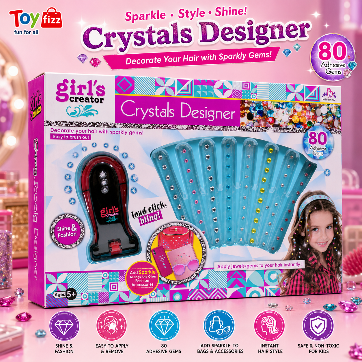Girl's Creator Crystal Hair Designer with 80 Gems - Ages 5+